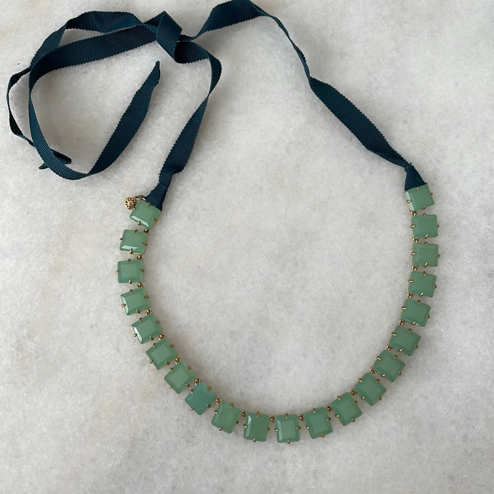J Crew Ribbon Tue Green/Faux jade necklace